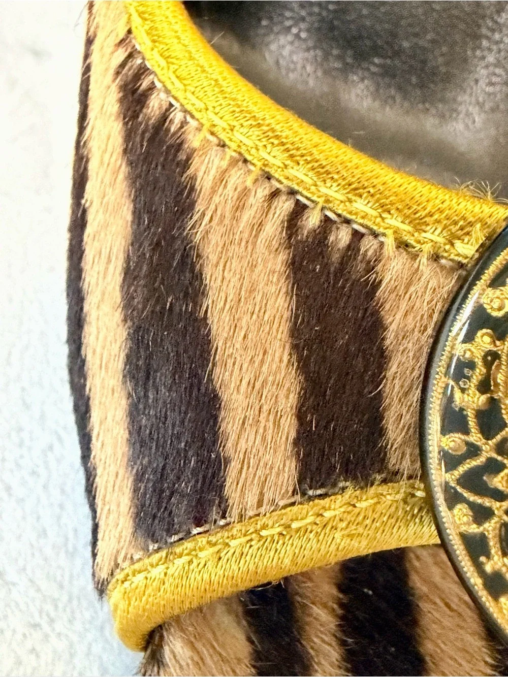 Fendi Calfhair Zebra Peep-Toe Heel, Gold Flagship Emblem, 36.5, some balding - Picture 10 of 16